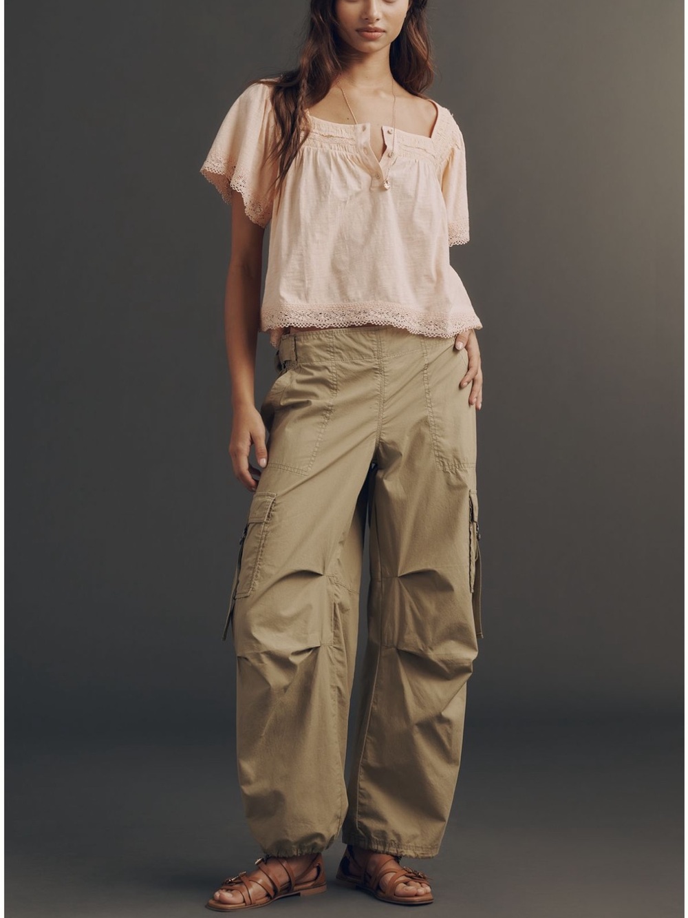 Anthropologie Lace-Trim Peasant Top - Women NWT - small - peach parfait - Picture 2 of 9
